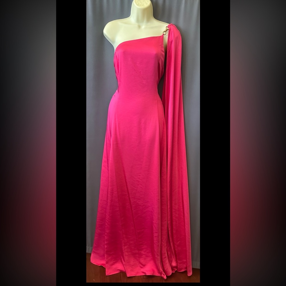 Donna Karan OpenBack,Bronze Tone Metal Chain Detail, Stretchy Satin Gown,sz6,new - Picture 8 of 16